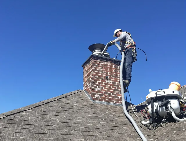 Dedicated Whitehall Chimney Sweep team member cleaning a chimney in Whitehall, OH